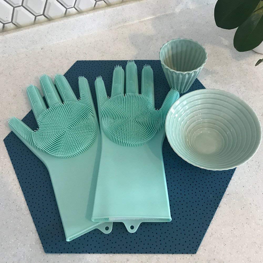 Reusable Cleaning scrubbing gloves for dishes Heat Resistant scrub glove Mulit-us silicone scrubby washing gloves