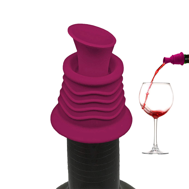 Food grade silicone red pewter wine pourer stopper custom silicone  wine pourer
