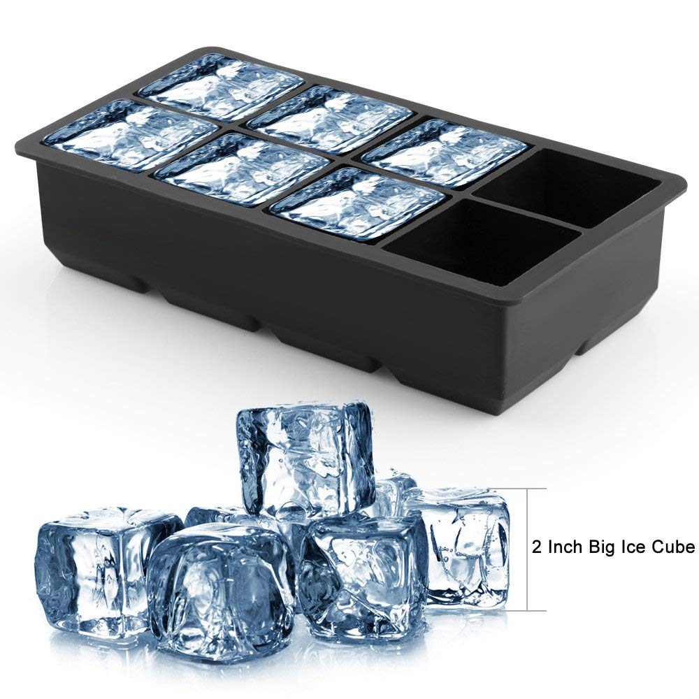  Ice Cube Tray Large Size Silicone Flexible 8 Cavity Ice Maker for Whiskey and Cocktails