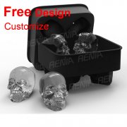  Wholesale 3D Skull Ice Mold Silicone Tray with Lid silicone ice cube